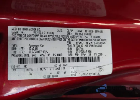 2015 Ford Focus Se from USA, damaged, VIN 1FADP3F2XFL363555